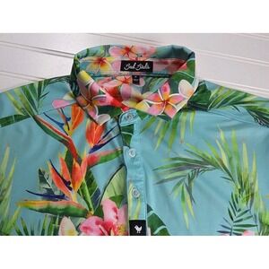 Bad Birdie Polo Shirt Mens Medium Floral Golf Performance Tropical STRETCH LOGO